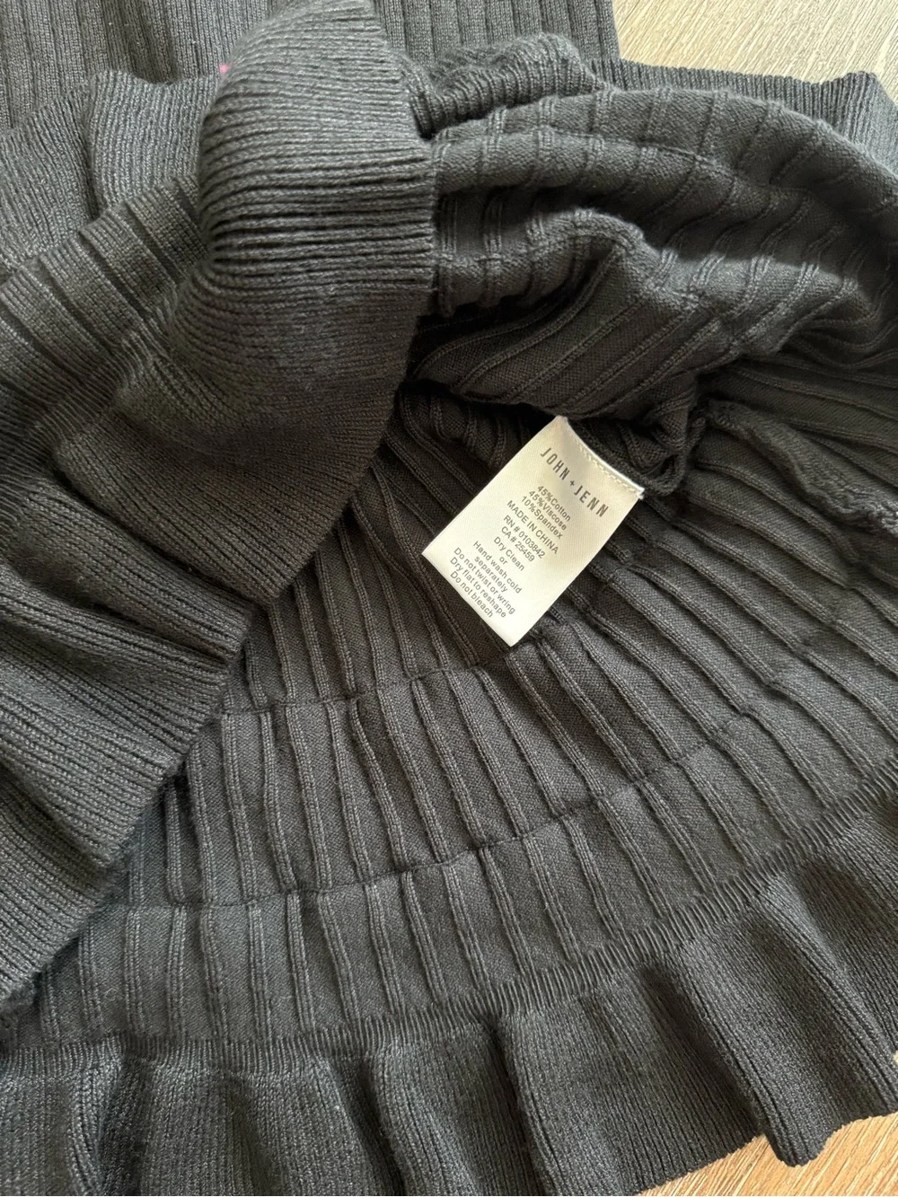 NWT J+L John + Jenn Black Rib Knit Ruffle Hem Sweater Dress XS | Stretch Midi